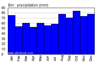 Birr Ireland Annual Precipitation Graph